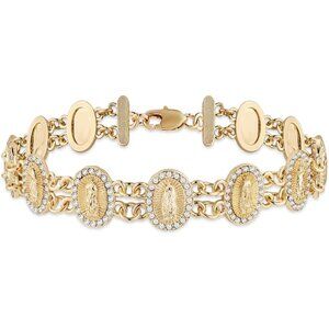 Virgin Mary-Silver CZ Bracelet CZ Our Lady of Guadalupe Link Bracelet